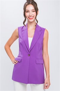 S39-1-1-LT-5080VD-VIO - SLEEVELESS SINGLE BREASTED VERTIGO VEST BLAZER- VIOLET 2-2-2