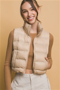 S39-1-1-LT-5139VN-KHK - HIGH NECK ZIP-UP PUFFER VEST- KHAKI 2-2-2