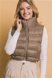 S39-1-1-LT-5139VN-MC - HIGH NECK ZIP-UP PUFFER VEST- MOCHA 2-2-2