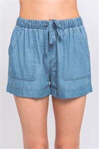 S39-1-1-LT-6625PM-BL - LINEN STRIPED HIGH RISE PULL ON SHORTS- BLUE 2-2-2