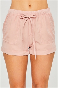 S39-1-1-LT-6625PM-PKSTN - LINEN STRIPED HIGH RISE PULL ON SHORTS- PINK STONE 2-2-2