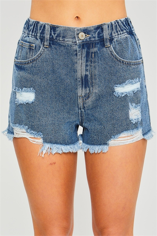 S39-1-1-LT-6801PM-BL - DENIM ELASTIC WAIST SHORTS- BLUE 2-2-2