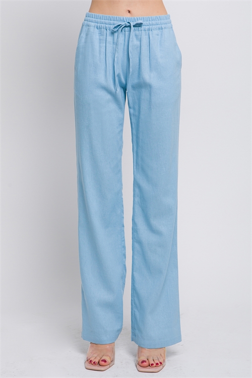 S39-1-1-LT-6805PY-SYBL - LINEN WOVEN SOLID PANTS- SKY BLUE 2-2-2