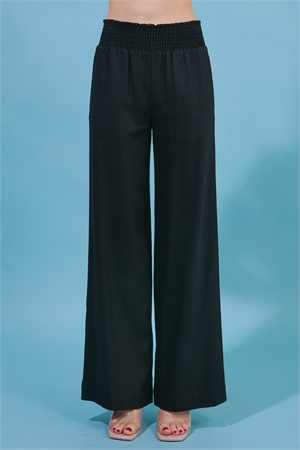 S39-1-1-LT-6811PY-BK - LINEN PANTS WITH SMOCKED WAIST- BLACK 2-2-2