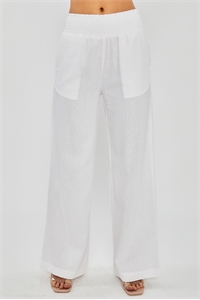 S39-1-1-LT-6811PY-WHT - LINEN PANTS WITH SMOCKED WAIST- WHITE 2-2-2