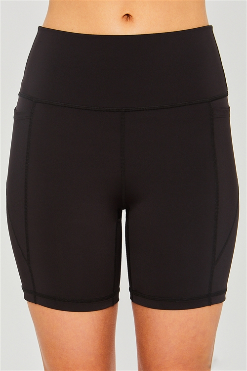 S39-1-1-LT-6816PM-BK - ACTIVEWEAR LEGGINGS SHORTS SEAM DETAIL- BLACK 2-2-2