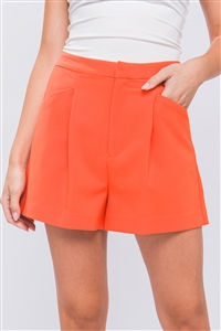S39-1-1-LT-6826PD-OR - PLEATED WAIST WOVEN SHORTS- ORANGE 2-2-2