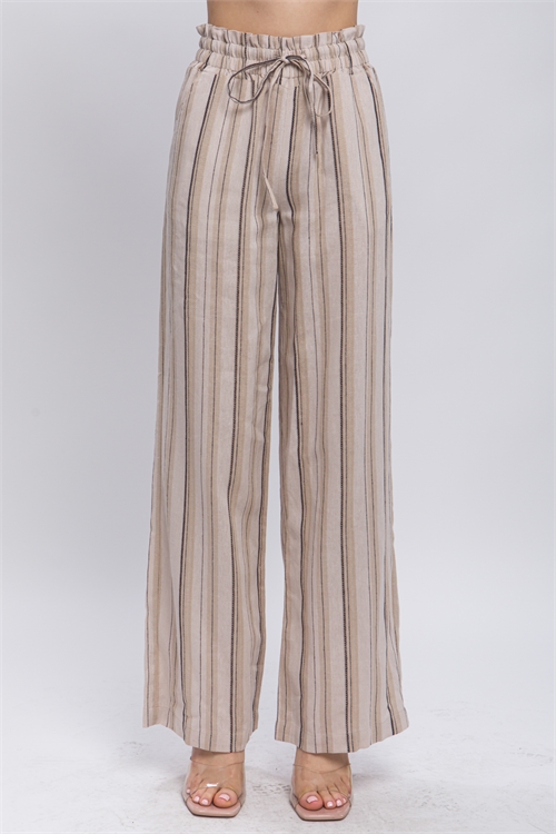 S39-1-1-LT-6837PD-MC - STRIPED LINEN PANTS- MOCHA 2-2-2