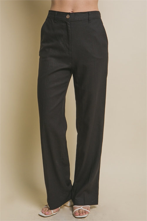 S39-1-1-LT-6838PM-BK - LINEN FULL LENGTH TWILL PANTS- BLACK 2-2-2