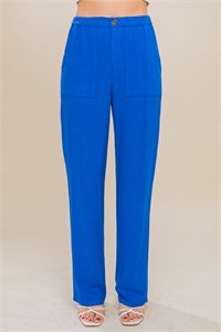 S39-1-1-LT-6874PN-CBT - LINEN BUTTONED LONG PANTS WITH POCKETS- COBALT 2-2-2