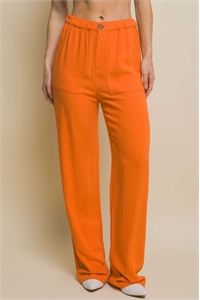 S39-1-1-LT-6874PN-OR - LINEN BUTTONED LONG PANTS WITH POCKETS- ORANGE 2-2-2