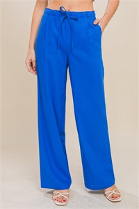 S39-1-1-LT-6875PN-CBT - LINEN DRAWSTRING WAIST LONG PANTS WITH POCKETS- COBALT 2-2-2