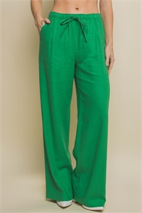 S39-1-1-LT-6875PN-KLY - LINEN DRAWSTRING WAIST LONG PANTS WITH POCKETS- KELLY 2-2-2