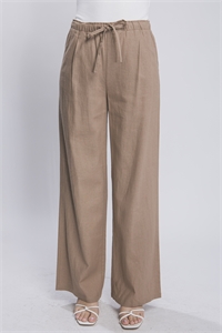 S39-1-1-LT-6875PN-TP - LINEN DRAWSTRING WAIST LONG PANTS WITH POCKETS- TAUPE 2-2-2