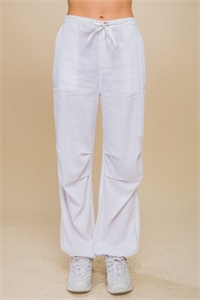 S39-1-1-LT-6878PN-WHT - LINEN FULL-LENGTH PANTS WITH ANKLE TOGGLES- WHITE 2-2-2