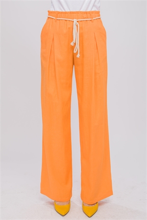 S39-1-1-LT-6880PN-TNGR - LINEN FULL-LENGTH PANTS WITH ROPE BELT- TANGERINE 2-2-2