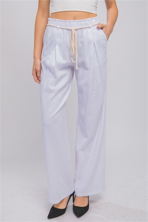 S39-1-1-LT-6880PN-WHT - LINEN FULL-LENGTH PANTS WITH ROPE BELT- WHITE 2-2-2