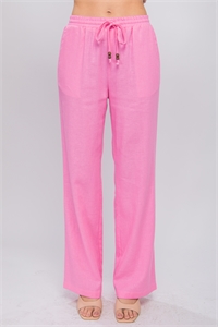 S39-1-1-LT-6883PH-PK - LINEN DRAWSTRING WAIST LONG PANTS WITH POCKETS- PINK 2-2-2