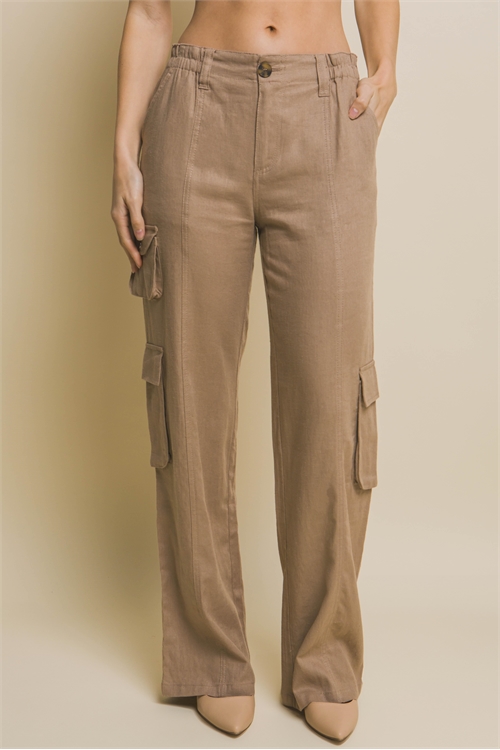 S39-1-1-LT-6884PH-TP - LINEN PARACHUTE PANTS WITH SIDE POCKETS- TAUPE 2-2-2