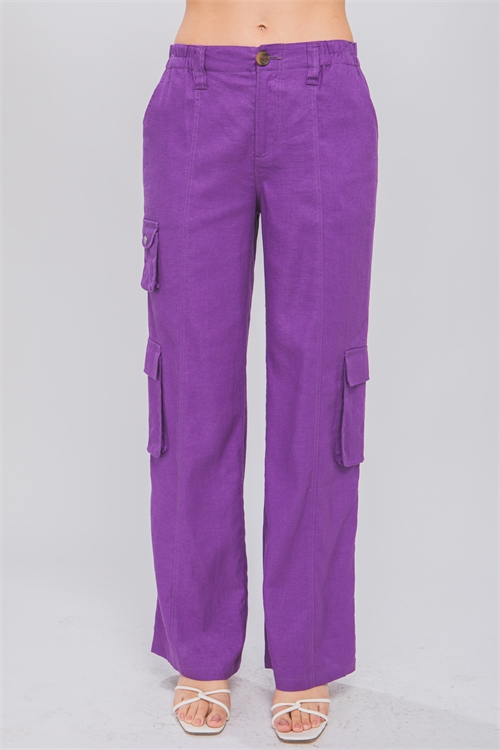 S39-1-1-LT-6884PH-VIO - LINEN PARACHUTE PANTS WITH SIDE POCKETS- VIOLET 2-2-2