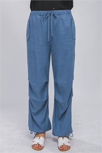 S39-1-1-LT-6885PN-DNMBL - LINEN DRAWSTRING WAIST LONG PANTS- DENIM BLUE 2-2-2