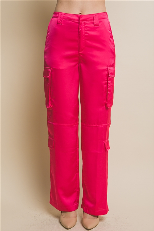 S39-1-1-LT-6900PN-FCH - SATIN LONG PANTS WITH CARGO POCKETS- FUCHSIA 2-2-2