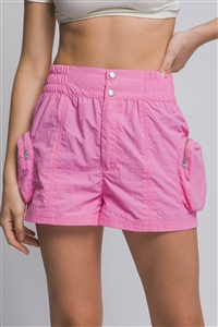 S39-1-1-LT-6903PH-PK - CARGO SHORTS WITH PUFFY SIDE POCKETS- PINK 2-2-2