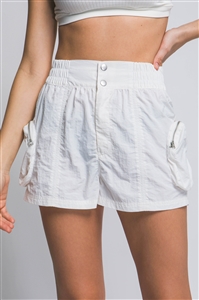 S39-1-1-LT-6903PH-WHT - CARGO SHORTS WITH PUFFY SIDE POCKETS- WHITE 2-2-2