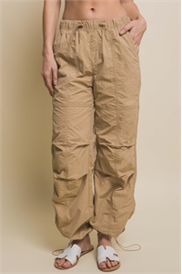 S39-1-1-LT-6923PN-KHK - PARACHUTE PANTS WITH ELASTIC WAIST- KHAKI 2-2-2