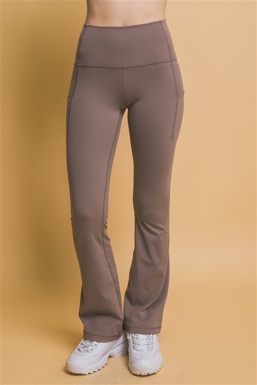 S39-1-1-LT-6943PN-TRFL - HIGH- WAISTED FLARED LEGGINS WITH SIDE POCKETS- TRUFFLE 2-2-2