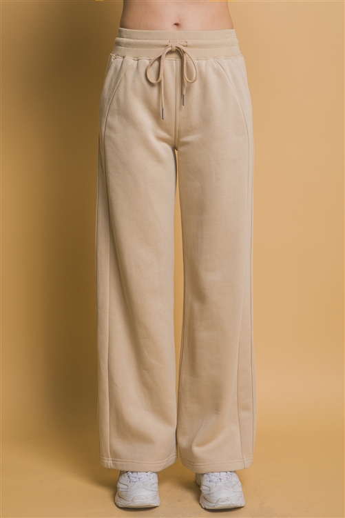 S39-1-1-LT-6967PN-KHK - WIDE LEG SWEATPANTS- KHAKI 2-2-2