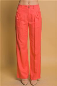 S39-1-1-LT-6983PN-SNSTCRL - LINEN PLEATED TROUSERS- SUNSET CORAL 2-2-2