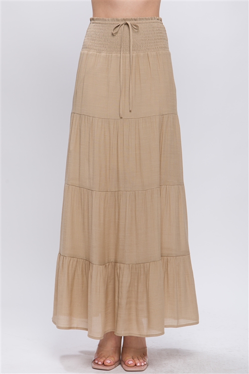 S39-1-1-LT-7289SH-KHK - SMOCKED MAXI SKIRT- KHAKI 2-2-2