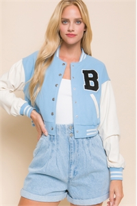 S39-1-1-LT-80055JM-BL - VARSITY JACKET WITH SNAP BUTTON CLOSURE- BLUE 2-2-2