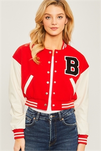 S39-1-1-LT-80055JM-RD - VARSITY JACKET WITH SNAP BUTTON CLOSURE- RED 2-2-2