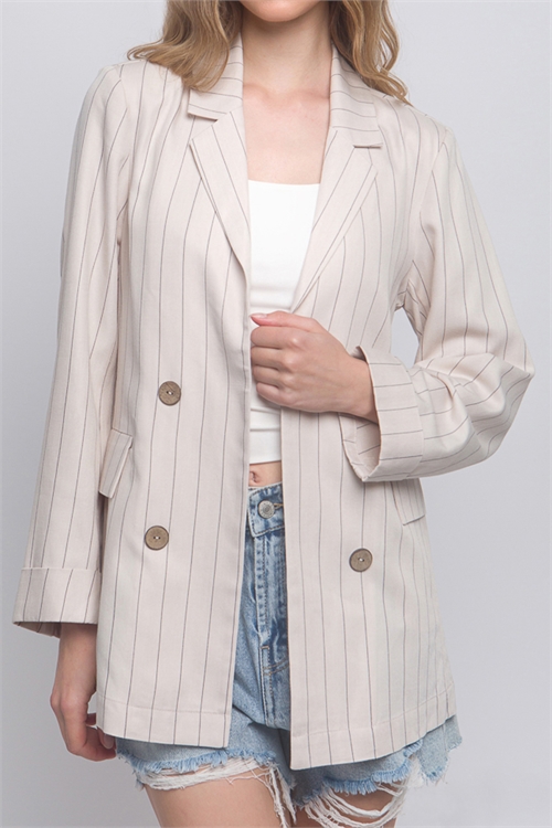 S39-1-1-LT-80085JD-NTL - WOVEN STRIPED BLAZER- NATURAL 2-2-2(NOW $11.75 ONLY!)