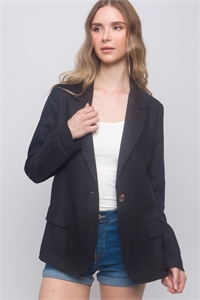 S39-1-1-LT-80089JD-BK - LINEN CLASSIC LOOK FINE BLAZER- BLACK 2-2-2