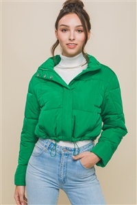 S39-1-1-LT-80146JH-GN - PUFFER JACKET WITH ZIPPER AND SNAP CLOSURE- GREEN 2-2-2