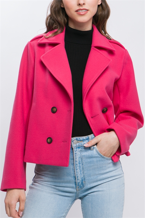 S39-1-1-LT-80171JH-FCH - WOOL BLEND DOUBLE BREASTED JACKET COAT- FUCHSIA 2-2-2