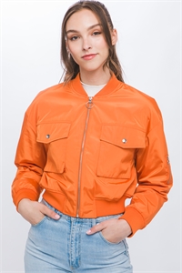 S39-1-1-LT-80202JN-BOR - CROPPED ZIP UP BOMBER JACKET- B. ORANGE 2-2-2