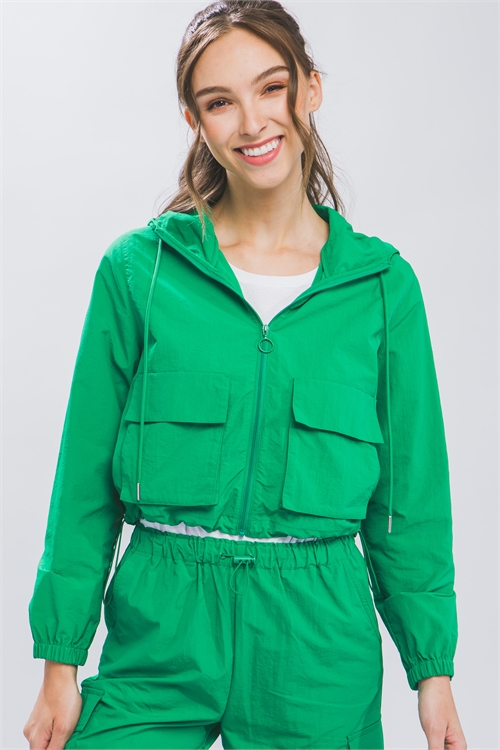 S39-1-1-LT-80206JN-DGN - LIGHT WEIGHT ZIP UP JACKET WITH FRONT POCKETS- D. GREEN 2-2-2