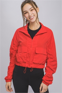 S39-1-1-LT-80208JN-TMTRD - MID LENGTH WIND BREAKER W/ADJUSTABLE WAIST- TOMATO RED 2-2-2