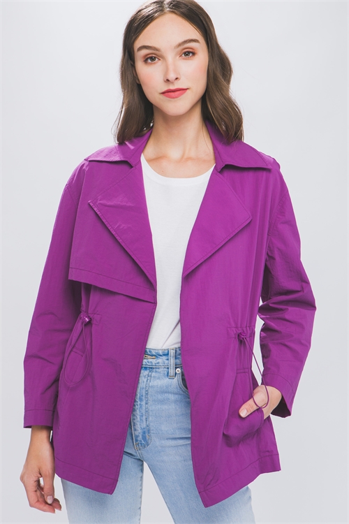 S39-1-1-LT-80209JN-VIO - LAPEL COLLARED WINDBREAKER TRENCH JACKET- VIOLET 2-2-2