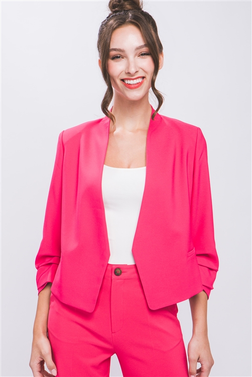 S39-1-1-LT-80219JH-FCH - VERTIGO LONG SLEEVE OPEN BLAZER JACKET- FUCHSIA 2-2-2