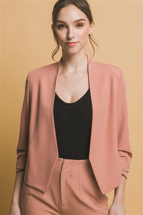 S39-1-1-LT-80219JH-WDPK - VERTIGO LONG SLEEVE OPEN BLAZER JACKET- WOOD PINK 2-2-2
