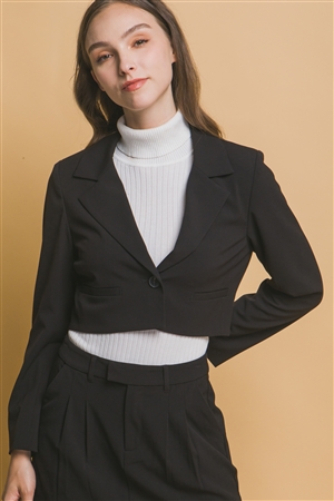 S39-1-1-LT-80271JN-BK - LAPEL COLLAR CROP BLAZER- BLACK 2-2-2