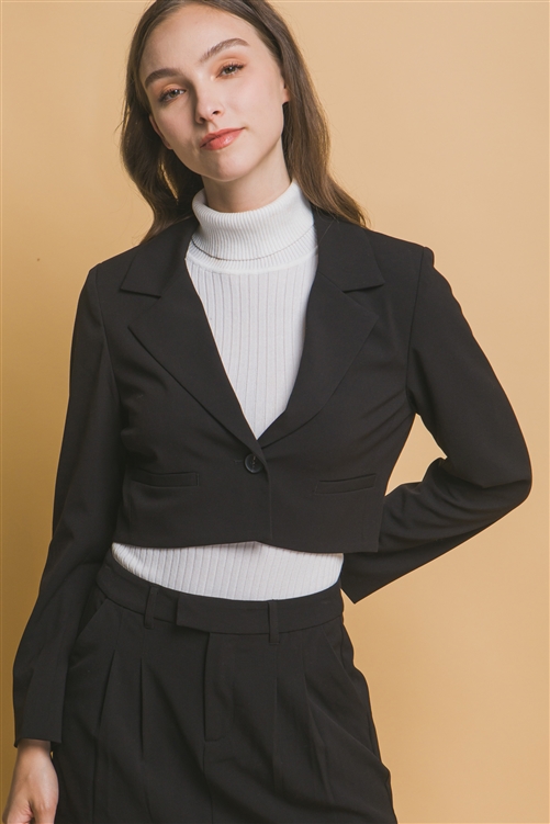 S39-1-1-LT-80271JN-BK - LAPEL COLLAR CROP BLAZER- BLACK 2-2-2