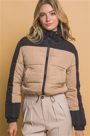 S39-1-1-LT-80273JH-KHK - HOODED PUFFER JACKET WITH ADJUSTABLE DRAWSTRINGS- KHAKI 2-2-2