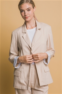 S39-1-1-LT-80309JN-KHK - LINEN BLAZER WITH ROLLED- UP SLEEVES- KHAKI 2-2-2