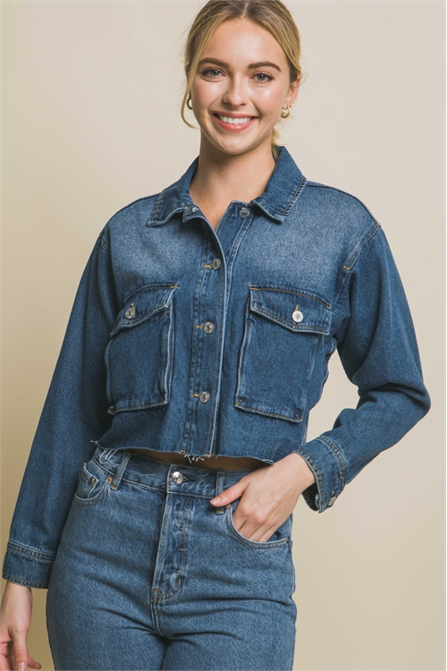 S39-1-1-LT-8257JM-BL - CROPPED CARGO POCKET DENIM JACKET- BLUE 2-2-2